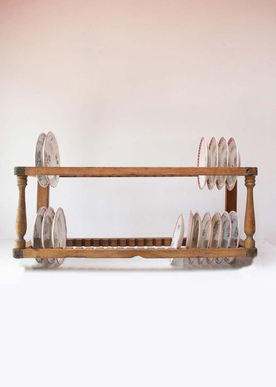Antiguo platero o escurreplatos madera pino c. 1900 42 platos (96 cm)