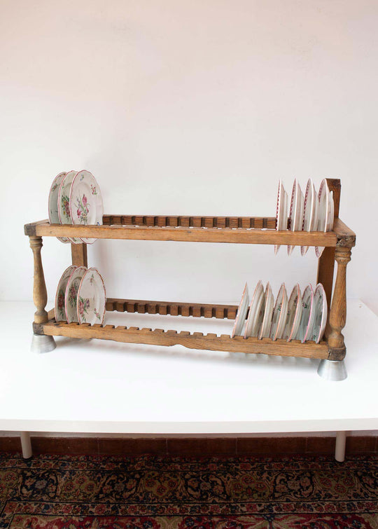 Antiguo platero o escurreplatos madera pino c. 1900 42 platos (96 cm)