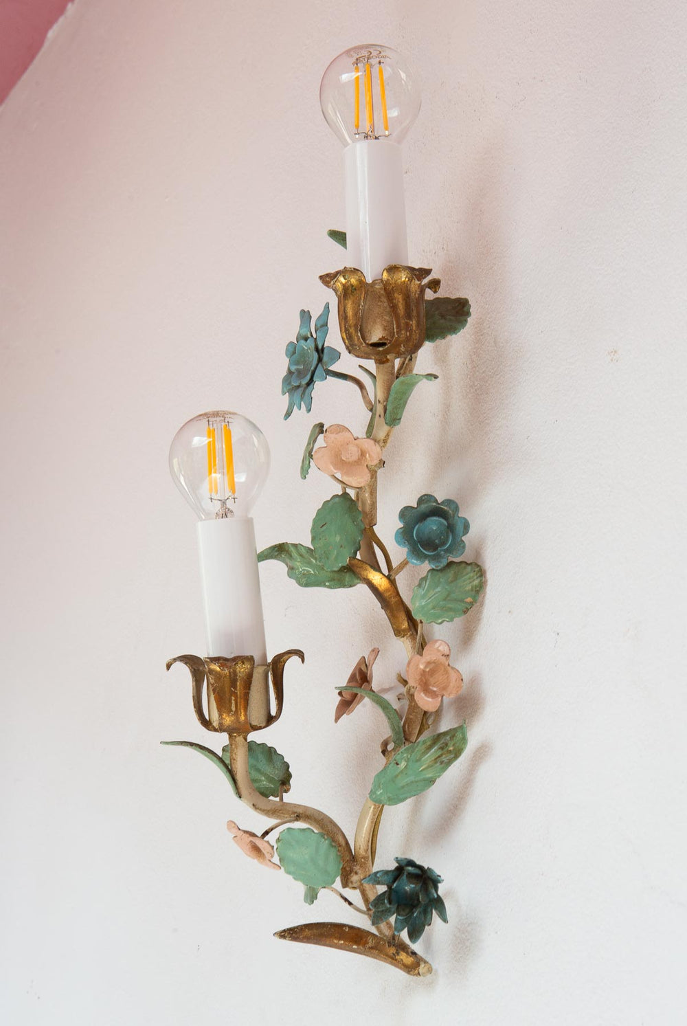 pareja apliques vintage italianos metal colores hojas y flores
