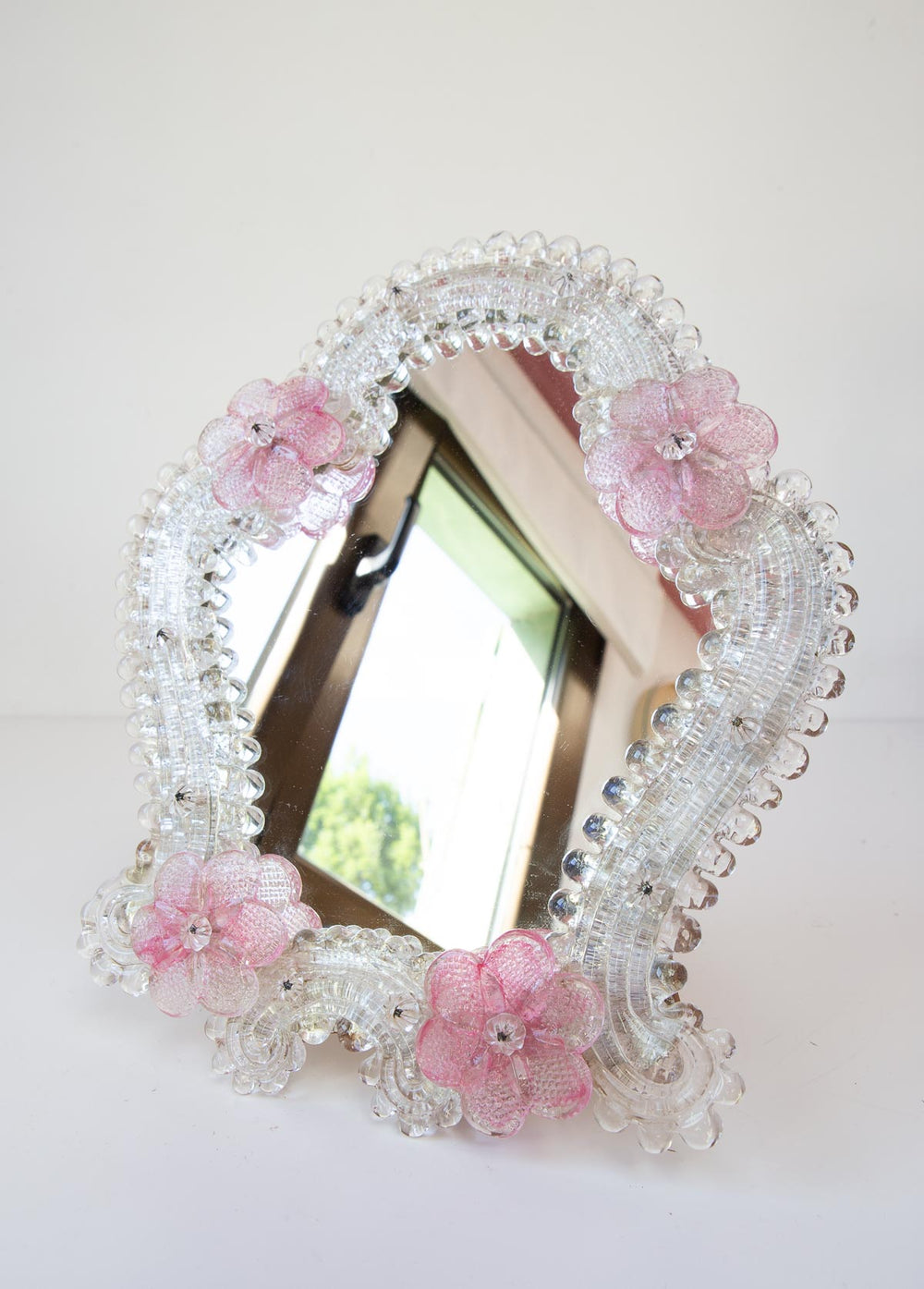 espejo murano cristal flores rosa vintage mirror