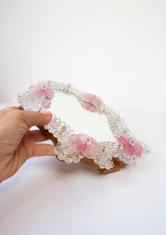 espejo murano cristal flores rosa vintage mirror