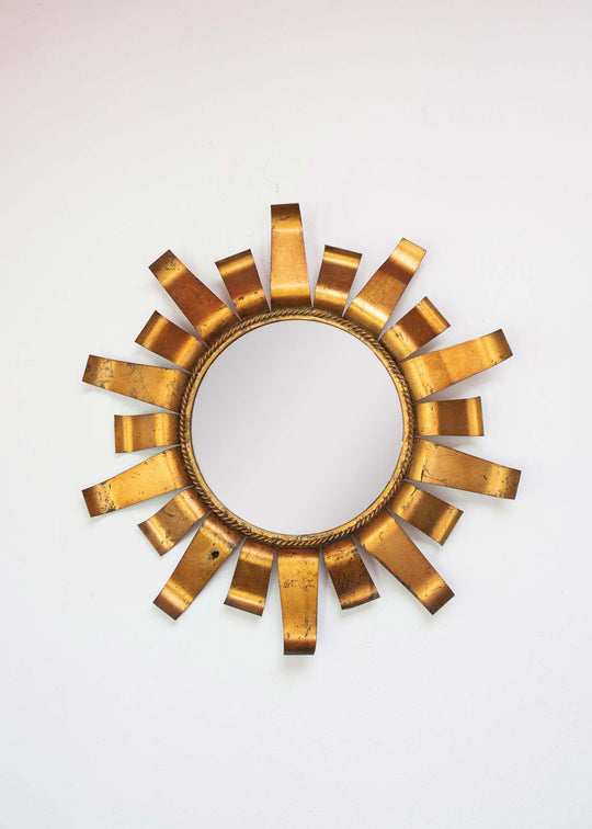 Espejo sol rayos metal dorado c. 1960 (45,5 cm)