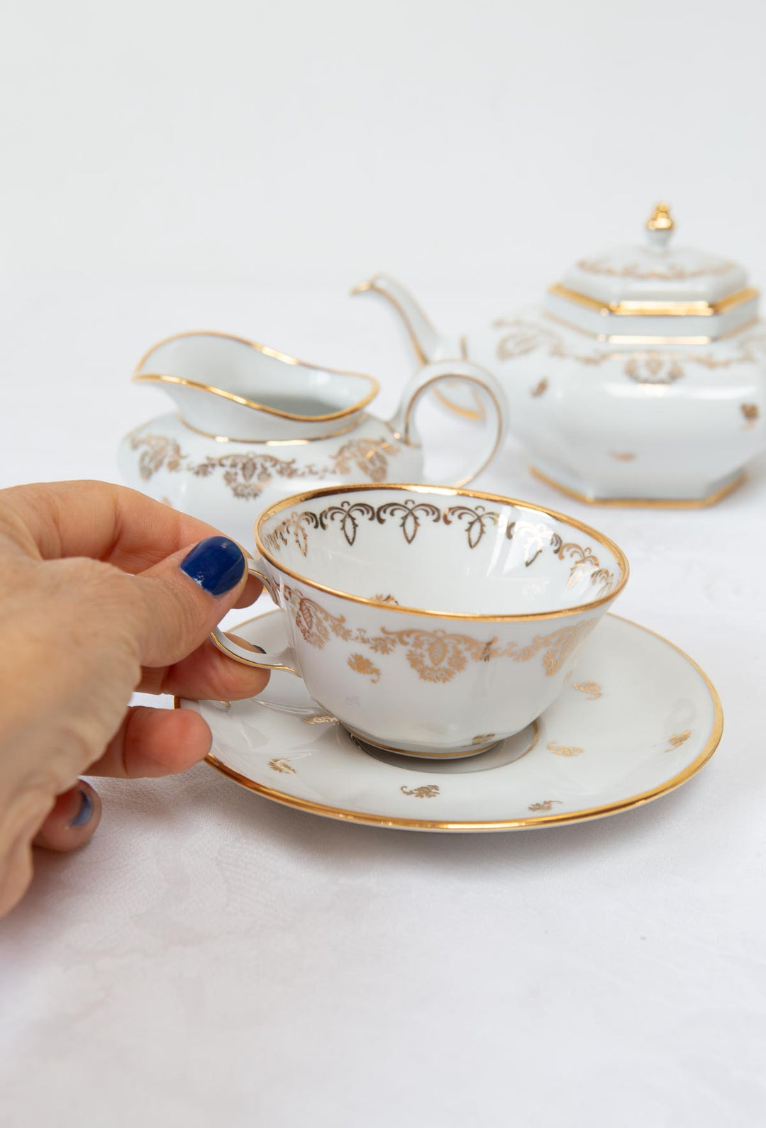 Juego de té porcelana Limoges tú y yo c. 1920 (7 PIEZAS)