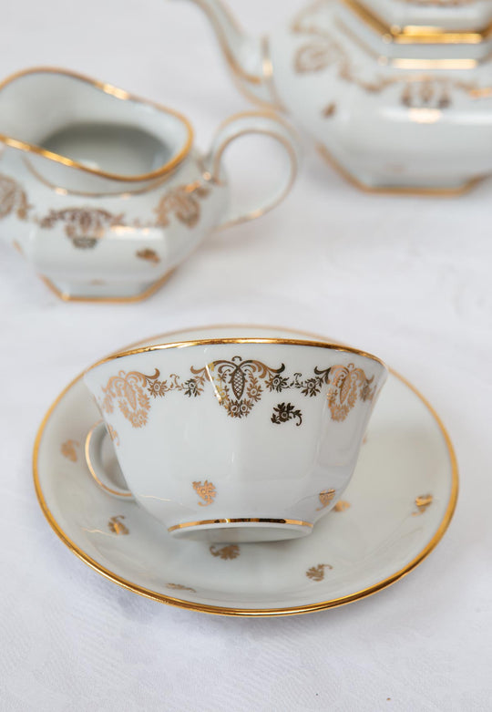 Juego de té porcelana Limoges tú y yo c. 1920 (7 PIEZAS)