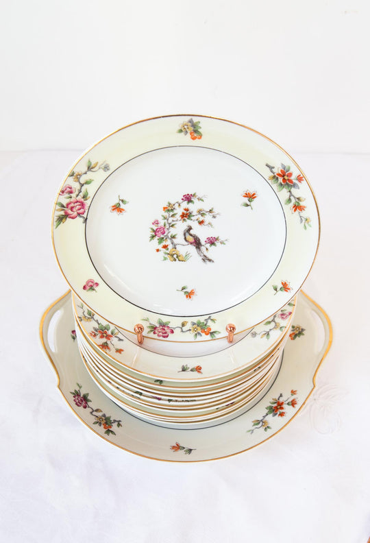 juego postre porcelana limoges lanternier ave paraiso