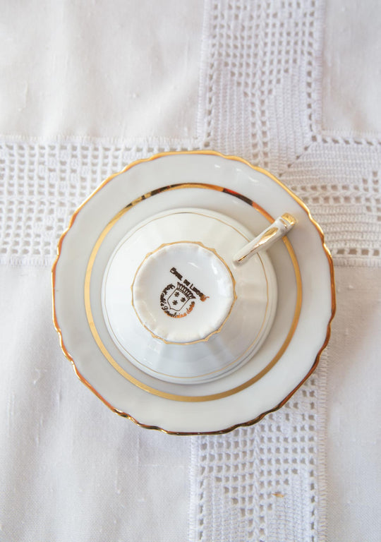 Juego de té Limoges 9 SERVICIOS porcelana ribete dorado c. 1950s (21 PIEZAS)