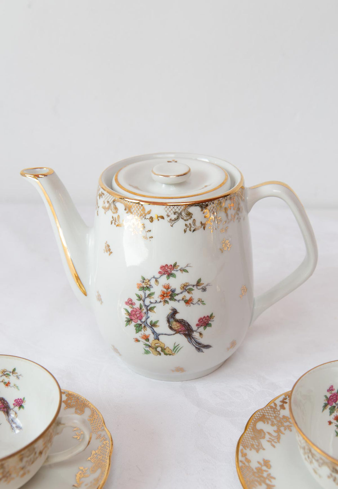Juego de té para 3 Limoges con cafetera ave paraíso (7 PIEZAS)