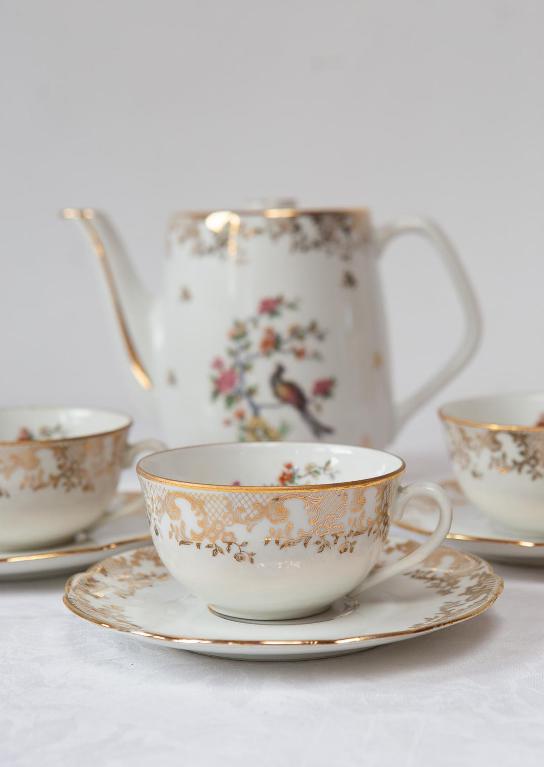 Juego de té para 3 Limoges con cafetera ave paraíso (7 PIEZAS)