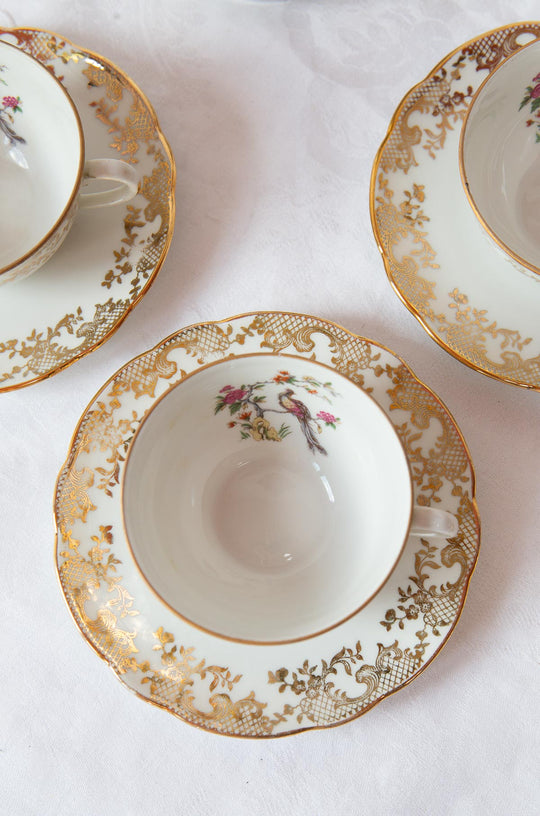 Juego de té para 3 Limoges con cafetera ave paraíso (7 PIEZAS)