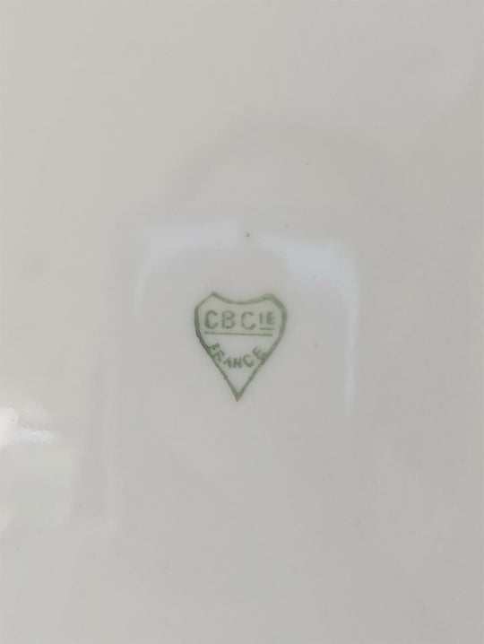 Juego 7 platos semil-hondos porcelana Limoges CB Cie + Fuente c. 1940s-60s