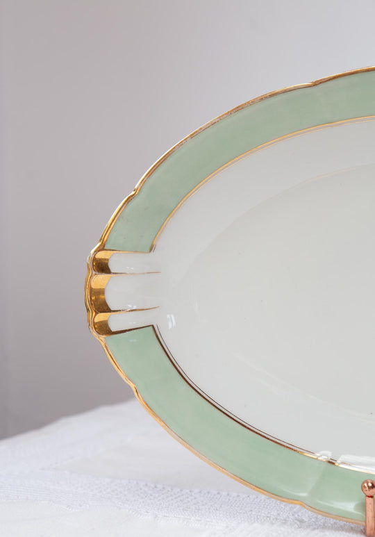 Juego 7 platos semil-hondos porcelana Limoges CB Cie + Fuente c. 1940s-60s