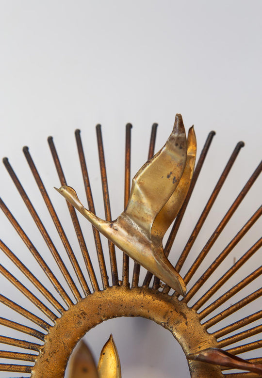 Escultura sol pájaros metal atribuida Curtis Jeré años 60/70 (26 cm)
