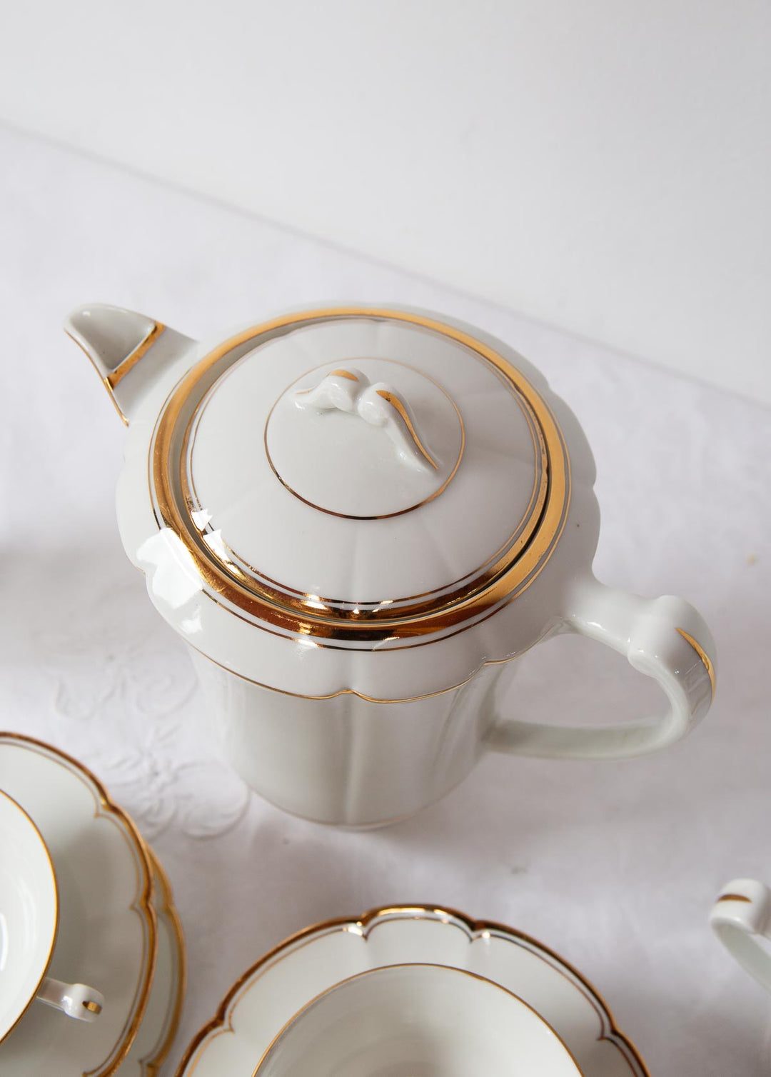 juego de te porcelana blanca y dorada limoges antique french