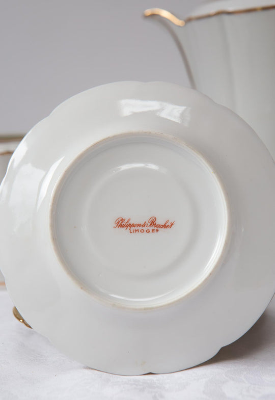Juego de café/té en porcelana Limoges blanca y dorada, 4 SERVICIOS (11 PIEZAS)