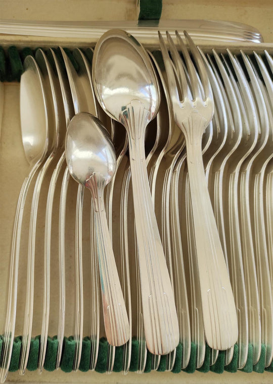 Cubertería art decó francesa metal argenté PARA 12 c. 1930-40s (37 PIEZAS)