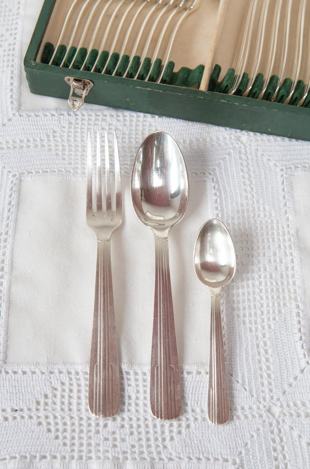 Cubertería art decó francesa metal argenté PARA 12 c. 1930-40s (37 PIEZAS)