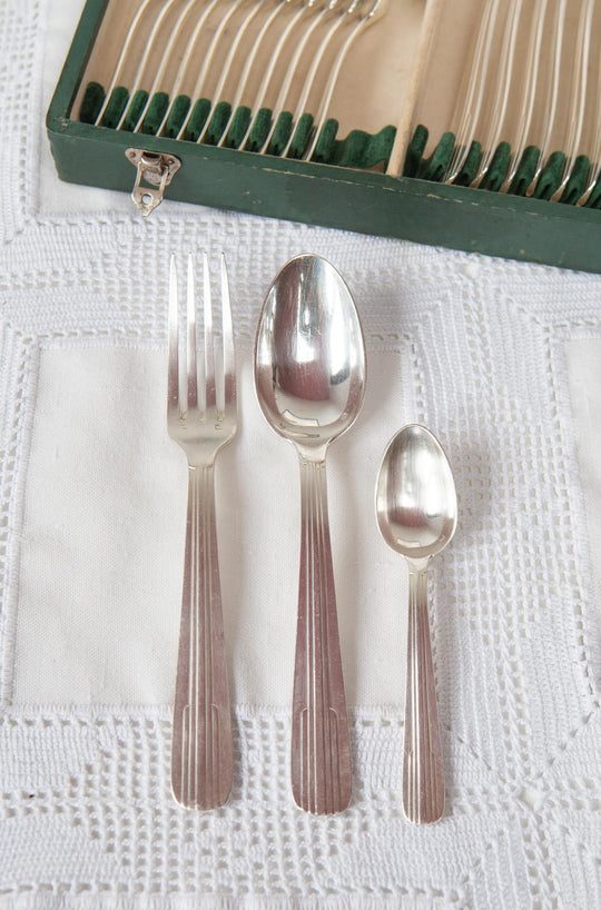Cubertería art decó francesa metal argenté PARA 12 c. 1930-40s (37 PIEZAS)