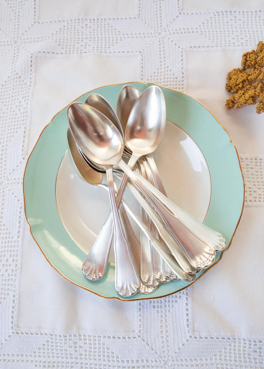 Juego 12 CUCHARAS MESA con iniciales monogramas ERCUIS Coquille