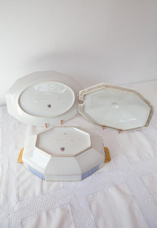 Antigua sopera con bandeja francesa Lanternier Limoges c. 1920