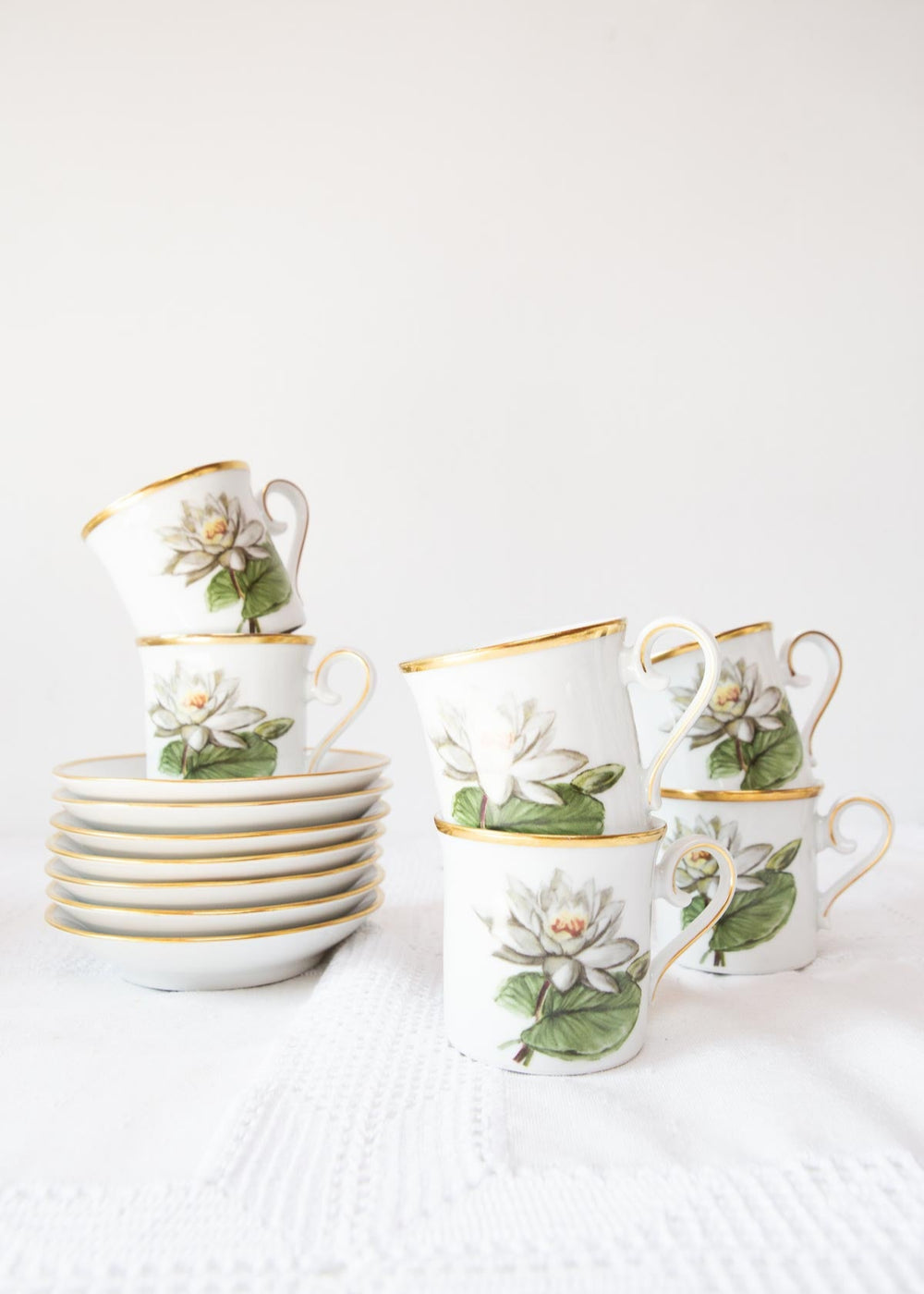 Juego de tazas de café suecas PARA 6 nenúfar blanco c. 1970