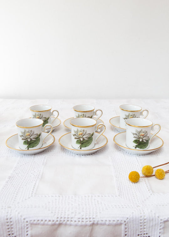 Juego de tazas de café suecas PARA 6 nenúfar blanco c. 1970
