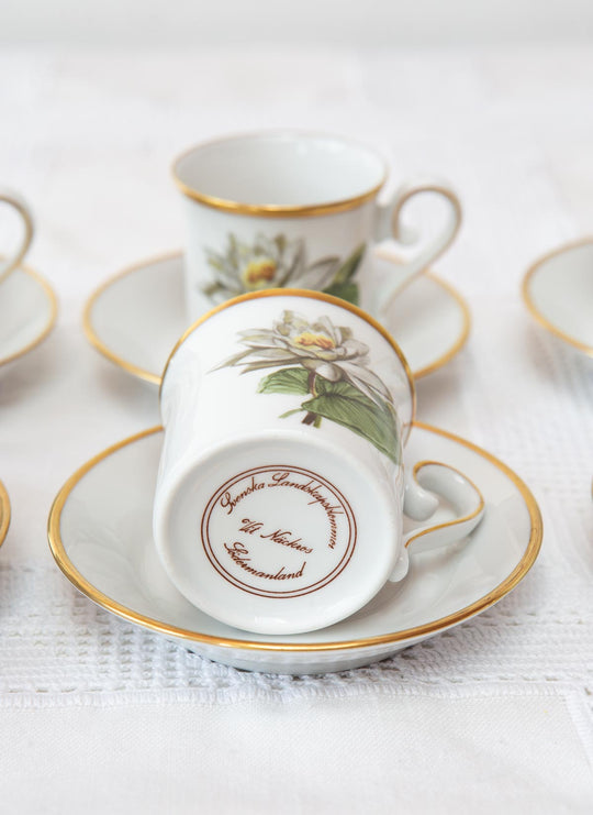 Juego de tazas de café suecas PARA 8 nenúfar blanco c. 1970