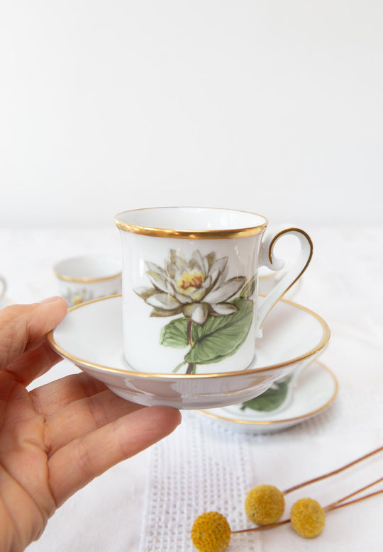 Juego de tazas de café suecas PARA 8 nenúfar blanco c. 1970