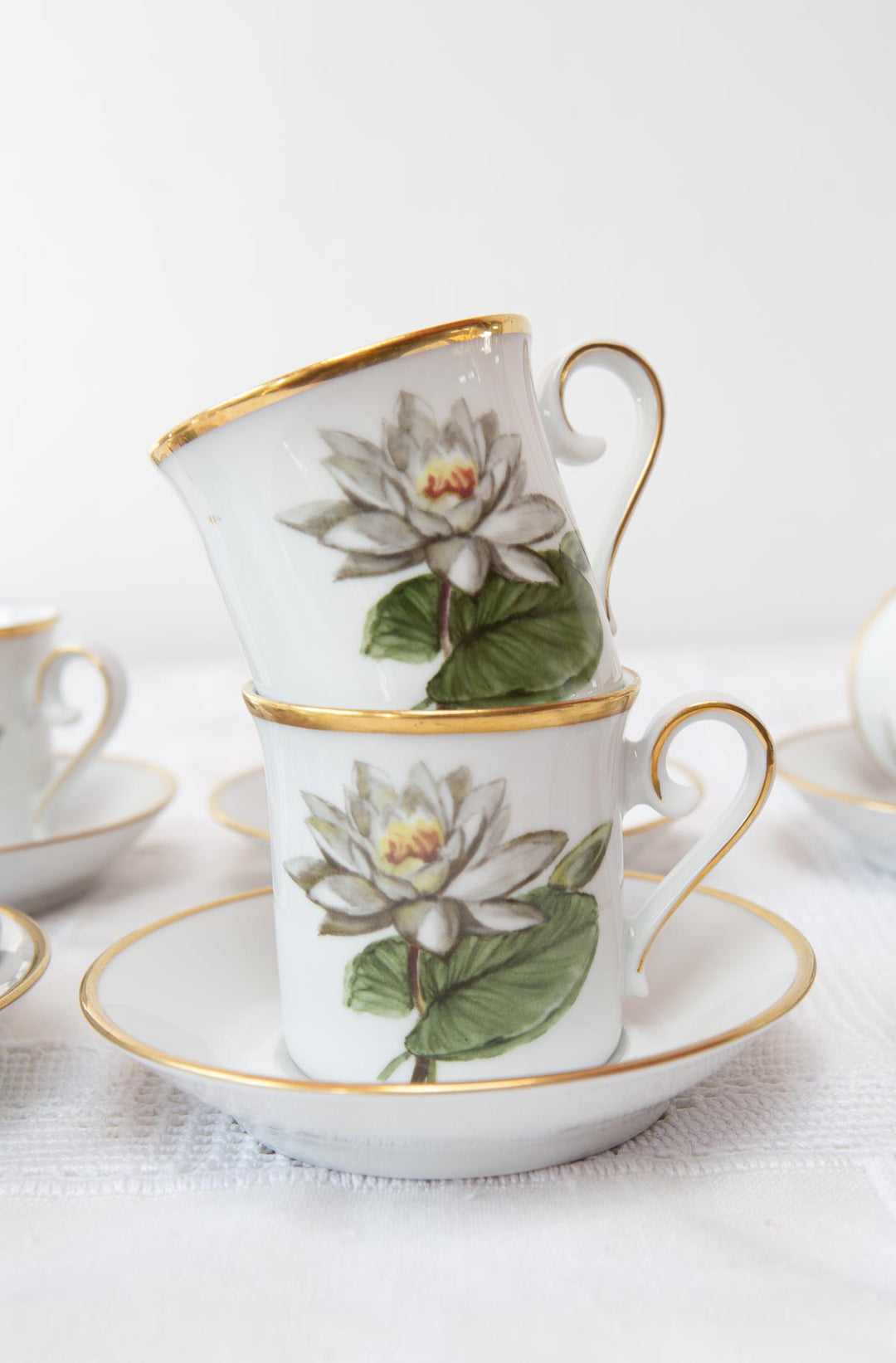 Juego de tazas de café suecas PARA 8 nenúfar blanco c. 1970