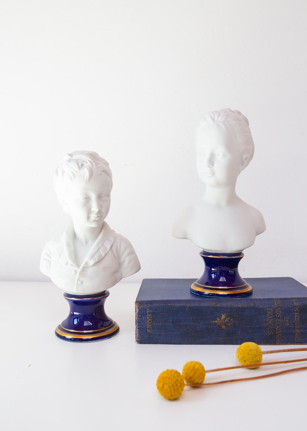 pareja bustos porcelana niño y niña houdon limoges