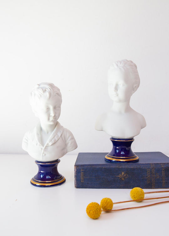 pareja bustos porcelana niño y niña houdon limoges