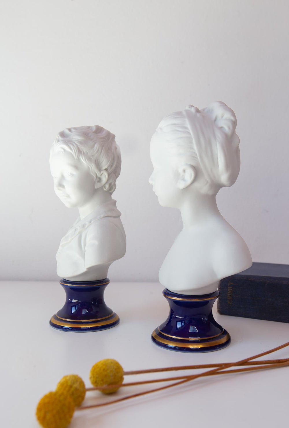 pareja bustos porcelana niño y niña houdon limoges