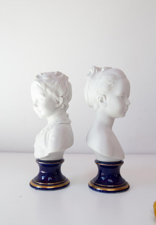 pareja bustos porcelana niño y niña houdon limoges