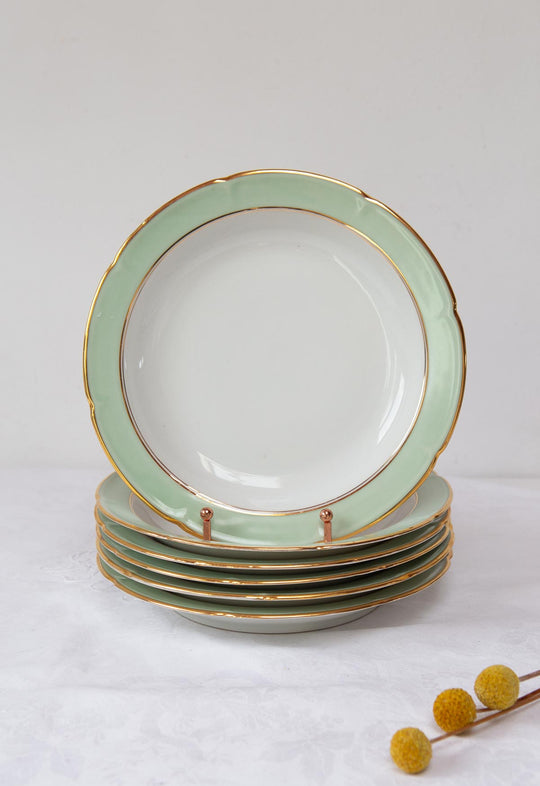 Juego 6 platos semi llanos porcelana Limoges CB Cie c. 1940s-60s