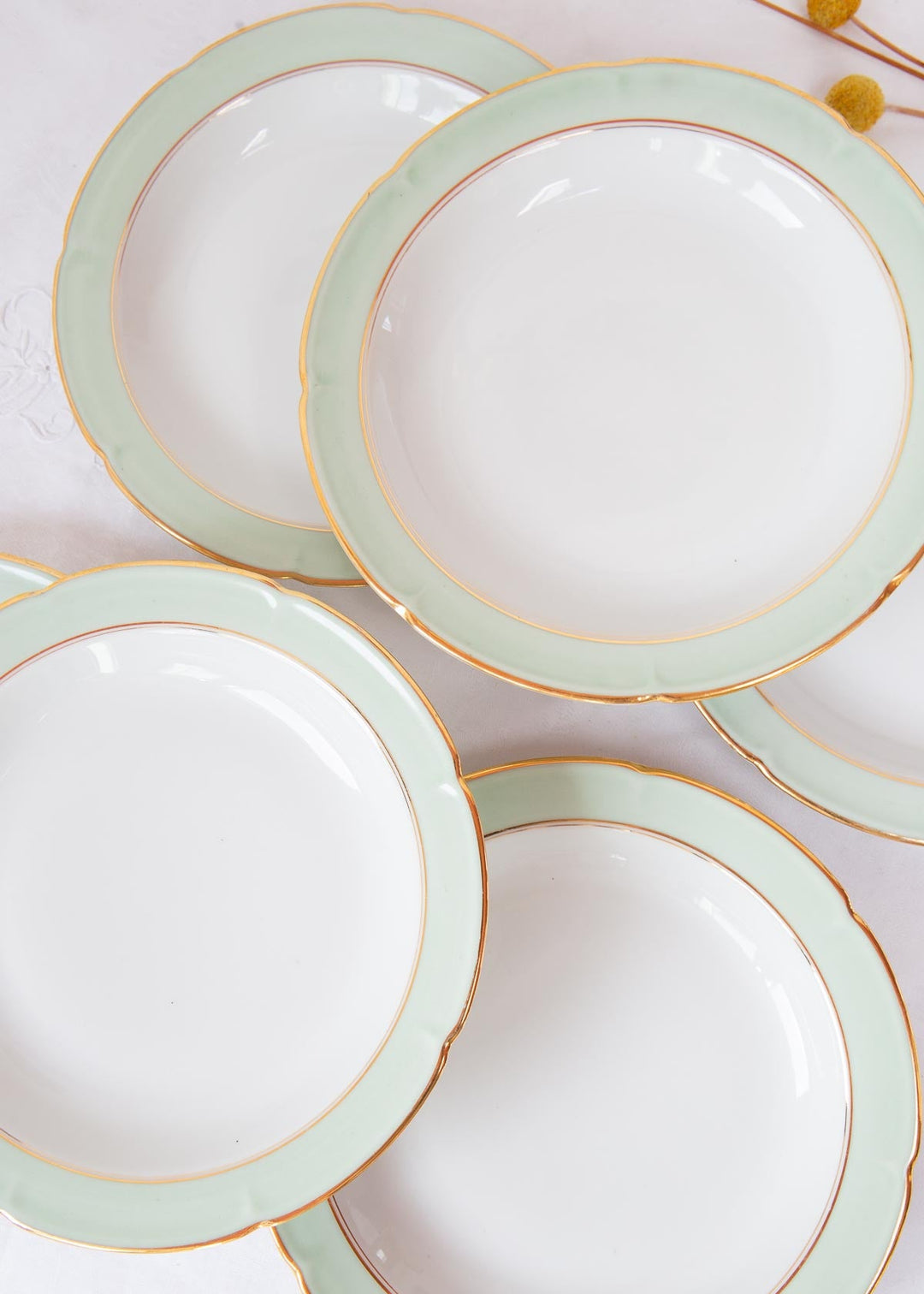 platos llanos porcelana limoges verde y blanco
