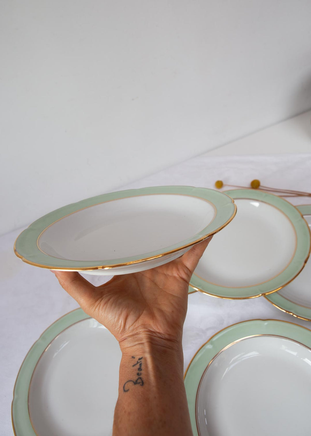 Juego 6 platos semi llanos porcelana Limoges CB Cie c. 1940s-60s