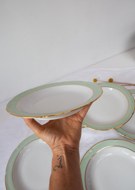 Juego 6 platos semi llanos porcelana Limoges CB Cie c. 1940s-60s