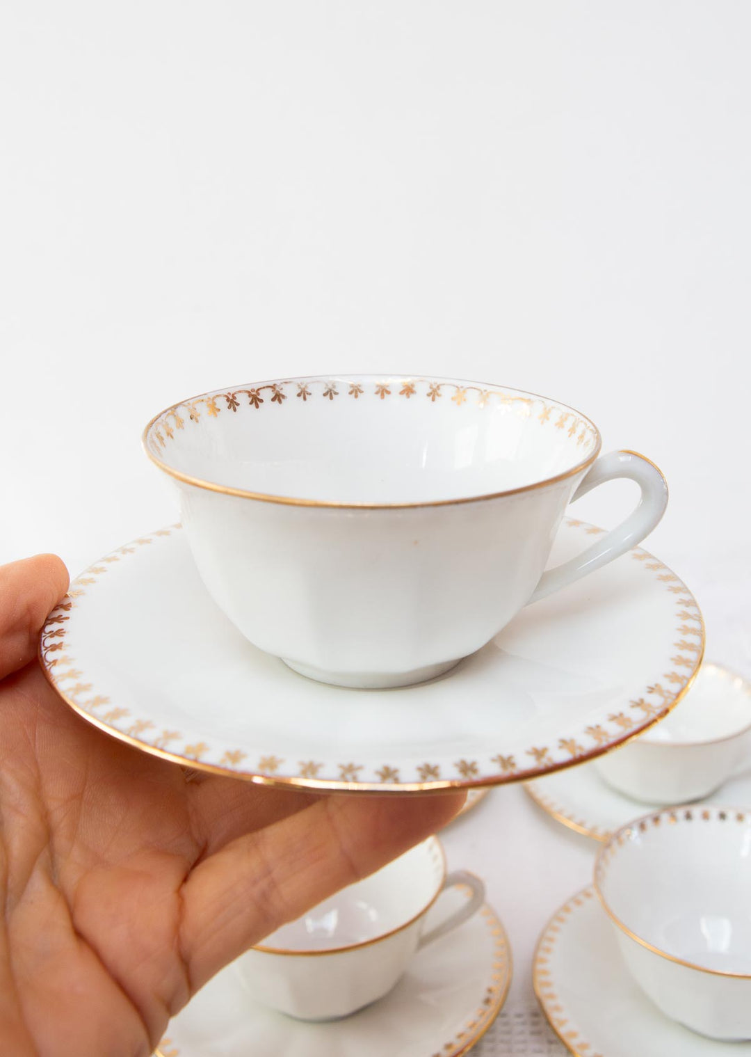 Juego de té vintage 10 SERVICIOS porcelana francesa ribete dorado – M.B.S. 1950-1970 (21 PIEZAS)
