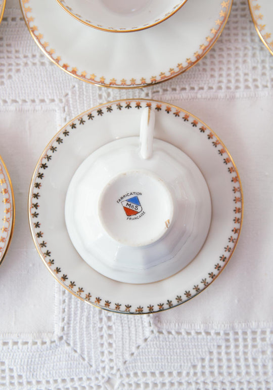 Juego de té vintage 10 SERVICIOS porcelana francesa ribete dorado – M.B.S. 1950-1970 (21 PIEZAS)