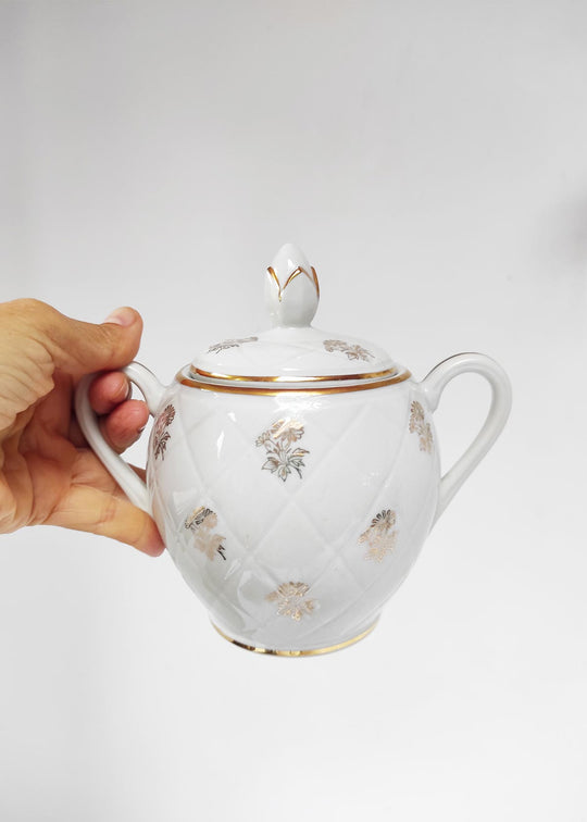 Juego de té Limoges 10 SERVICIOS porcelana ribete dorado c. 1950s (22 PIEZAS)