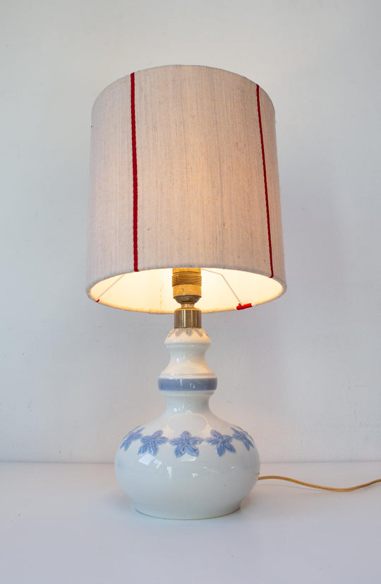 lampara mesa vintage lladró porcelana flores azules 