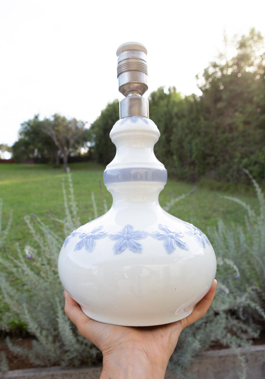 lampara mesa vintage lladró porcelana flores azules 