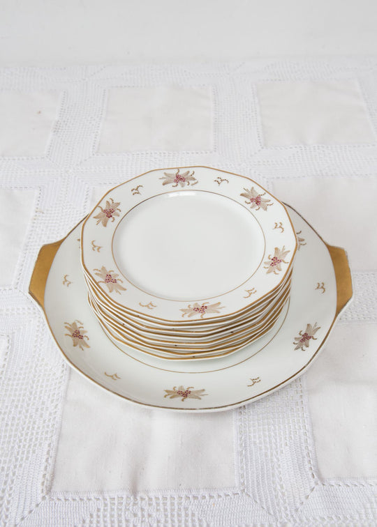 Servicio de postre de porcelana Limoges "Unique" c. 1930s (8 SERVICIOS)