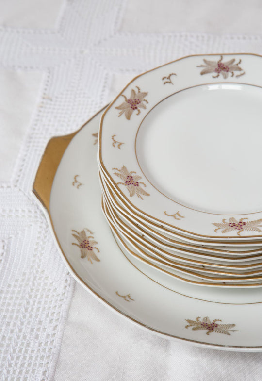 Servicio de postre de porcelana Limoges "Unique" c. 1930s (8 SERVICIOS)