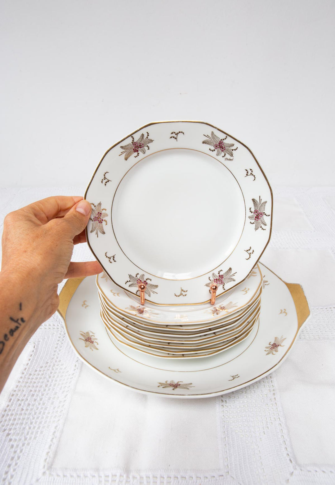 juego postre frances limoges porcelana antigua