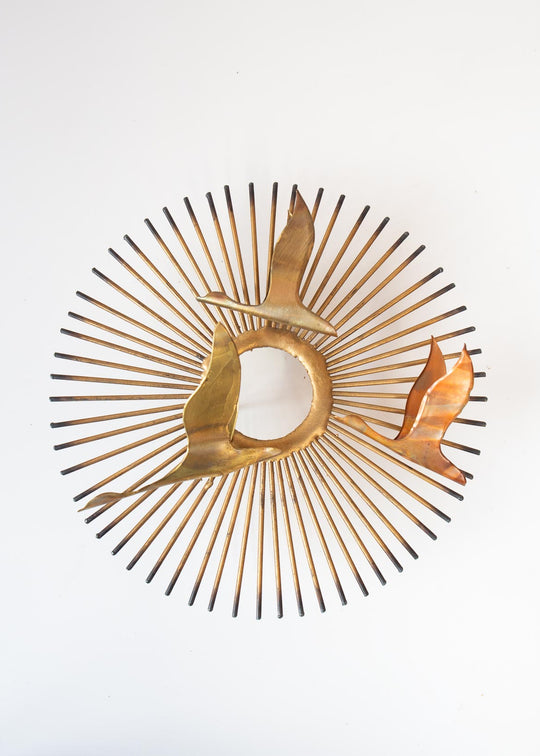 Escultura sol pájaros metal atribuida Curtis Jeré años 60/70 (26 cm)