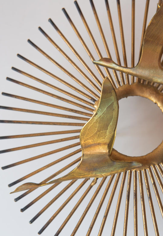 Escultura sol pájaros metal atribuida Curtis Jeré años 60/70 (26 cm)