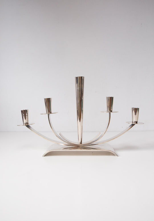 Gran candelabro sueco Ystad-Metall latón baño plata c. 1960s