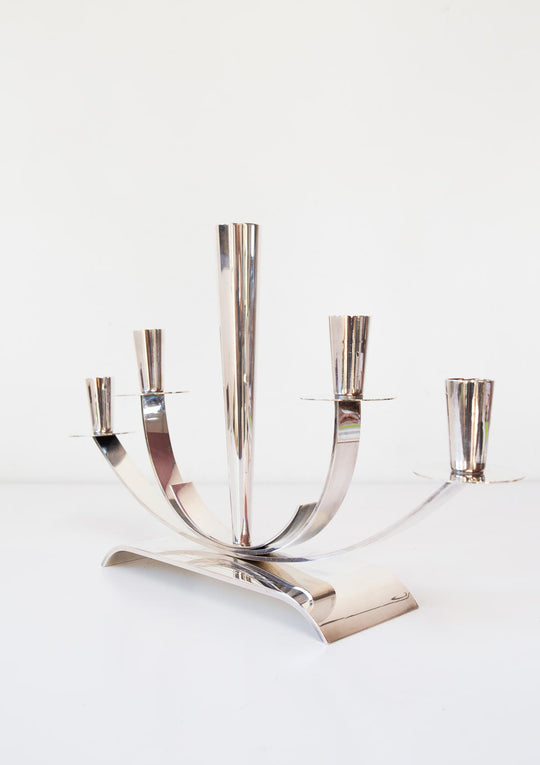 Gran candelabro sueco Ystad-Metall latón baño plata c. 1960s