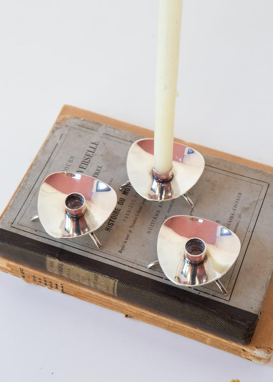 Juego de 3 candeleros daneses metal plateado