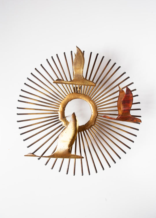 Escultura sol pájaros metal atribuida Curtis Jeré años 60/70 (26 cm)